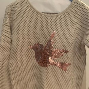 Sweater, Ecru knit with sequin pink bird, GAP